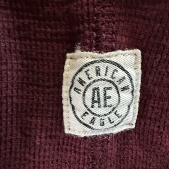 American Eagle Outfitters Mens Button Hoodie Maroon Burgundy Pullover Medium - Picture 11 of 14